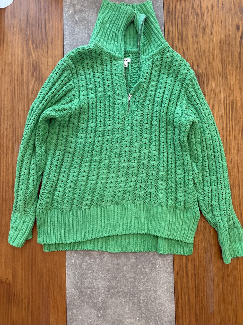 aerie Bright Green Cable Knit Half-Zip Turtleneck Sweater